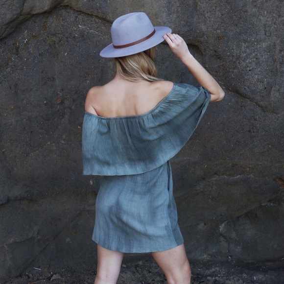 olive off the shoulder dress - Picture 3 of 5